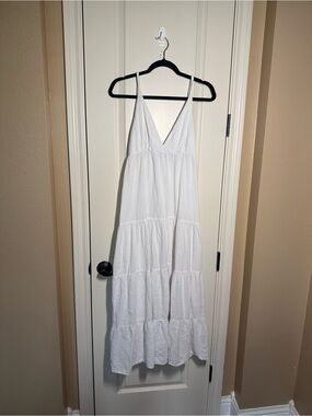 White Tiered V-Neck Spaghetti-Strap Maxi Dress